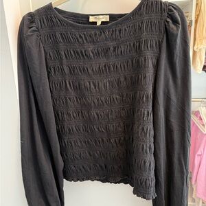 Madewell Black Smocked Long Sleeve Peasant Top